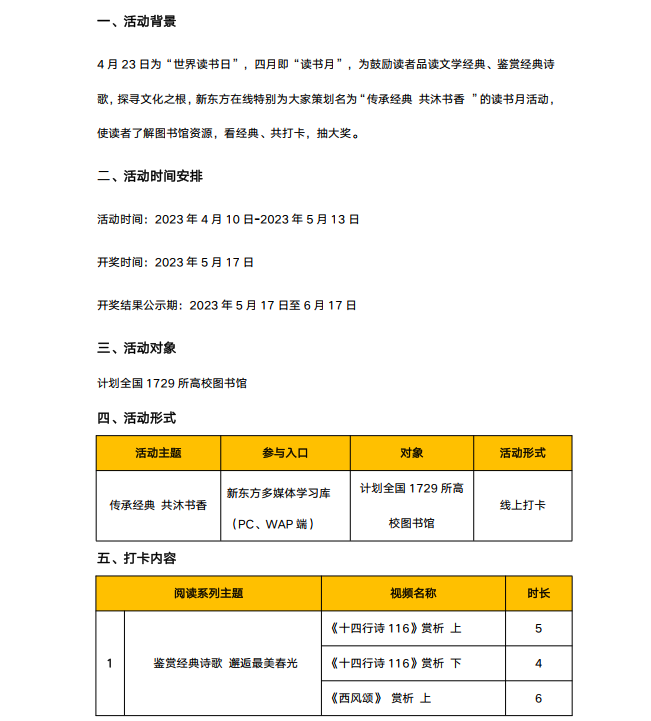 读书节系列活动之：新东方“传承经典 共沐书香”4.23读书月活动