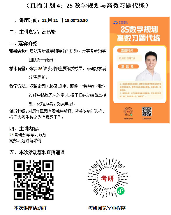 线上讲堂 | 考研知道点(政治、英语、数学)考前点睛及考试建议